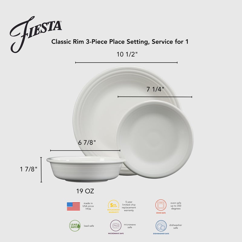 FiestaÂ® Classic Rim 3-Piece Dinnerware Set â€“ Durable Ceramic, Lead-Safe, Dishwasher/Microwave/Oven Safe â€“ Made in USA Dinnerware - Lapis - Image 2