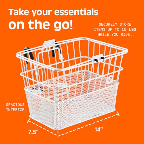 Retrospec Apollo Detachable Front Bike Basket Steel Half-Mesh with Integrated Detachable Hooks and Built-in Handle, Easy Assembly and Portability for Bicycles - Image 5