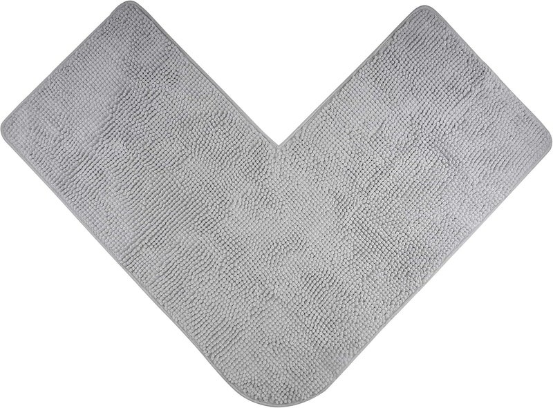 FLUFFY Bath Mat for Corner Showers, made of Chenille, with Non-Slip Bottom (L-Shape | Inner Dimensions 50 x 50 cm, Grey) - Image 1