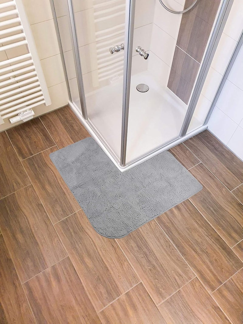 FLUFFY Bath Mat for Corner Showers, made of Chenille, with Non-Slip Bottom (L-Shape | Inner Dimensions 50 x 50 cm, Grey) - Image 2