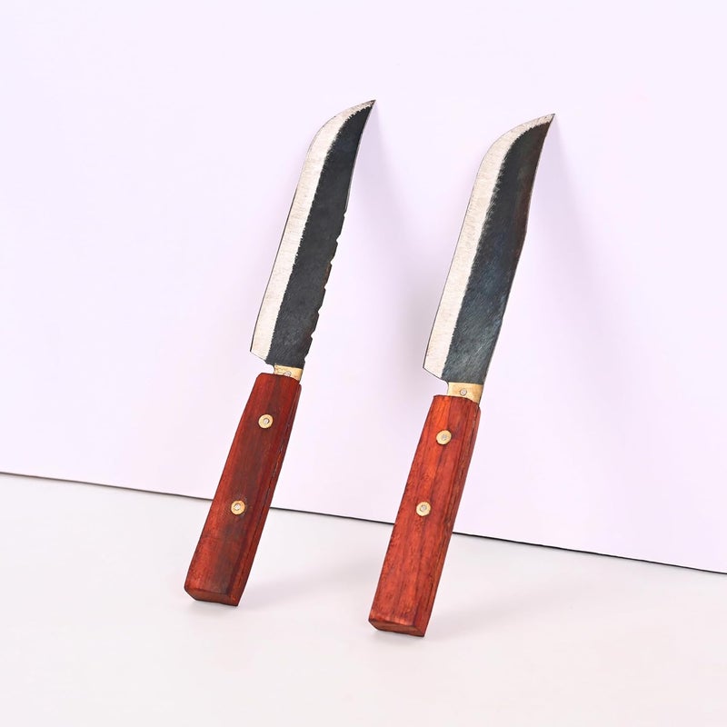 YATTA YATTA AGRAM HandForged Multipurpose Kitchen Knife Set of 2 Iron Knife 56 Inch Blade with Wooden Handle Kitchen Knife for Home Knife for Vegetables Fish Meat UltraSharp Durable  - Image 1
