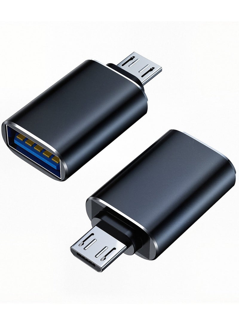 محول ميكرو USB إلى USB OTG - حزمة 2 قطعة محول ميكرو USB 3.0 OTG لـ S7 LG، ماوس، فلاش درايف، لوحة مفاتيح، وحدة تحكم ألعاب وأجهزة ميكرو أخرى (أسود) - Image 1