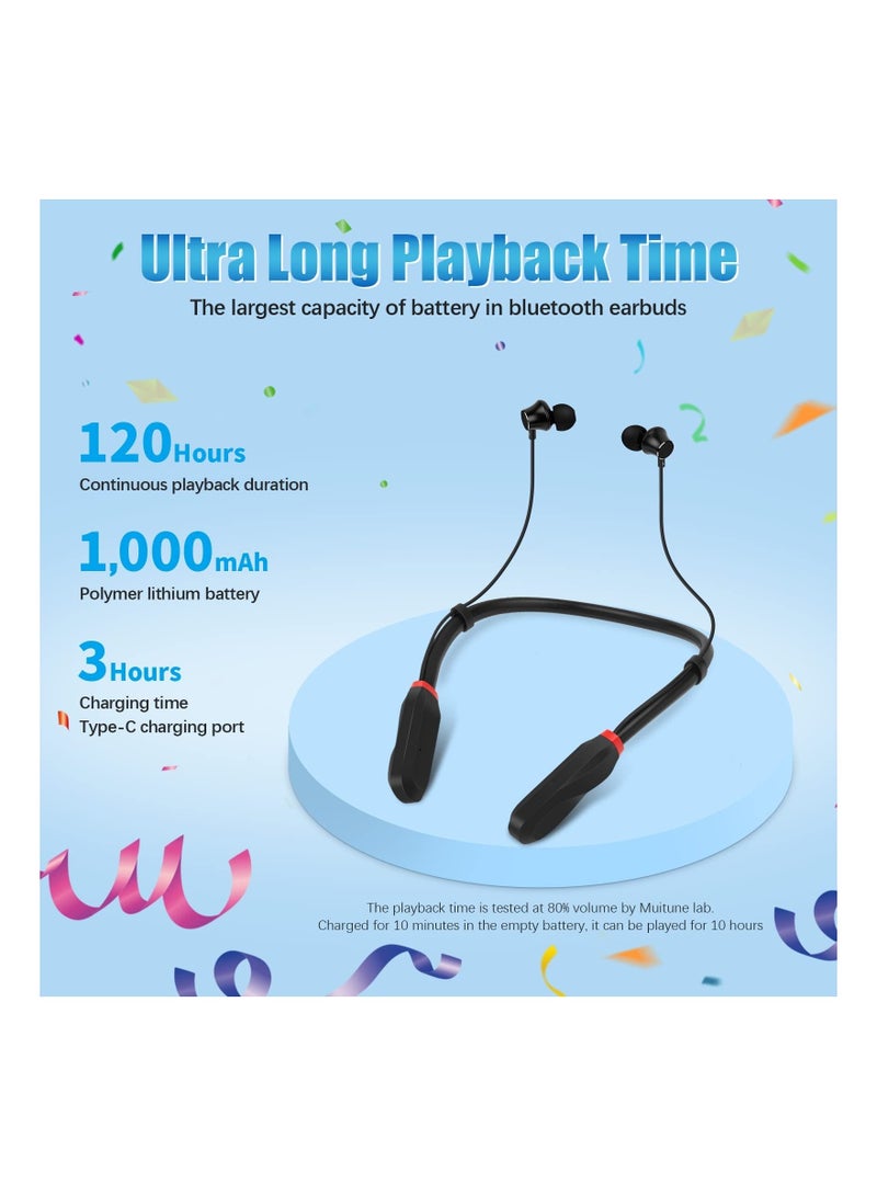 Captaintech Bluetooth Earbuds, 120 Hours Extra Long Playtime, Neckband Bluetooth Earbuds Stereo Ear Buds Waterproof Workout Headphones Gym Exercise Earbuds for Gym Running Sound Isolation Headsets - Image 2