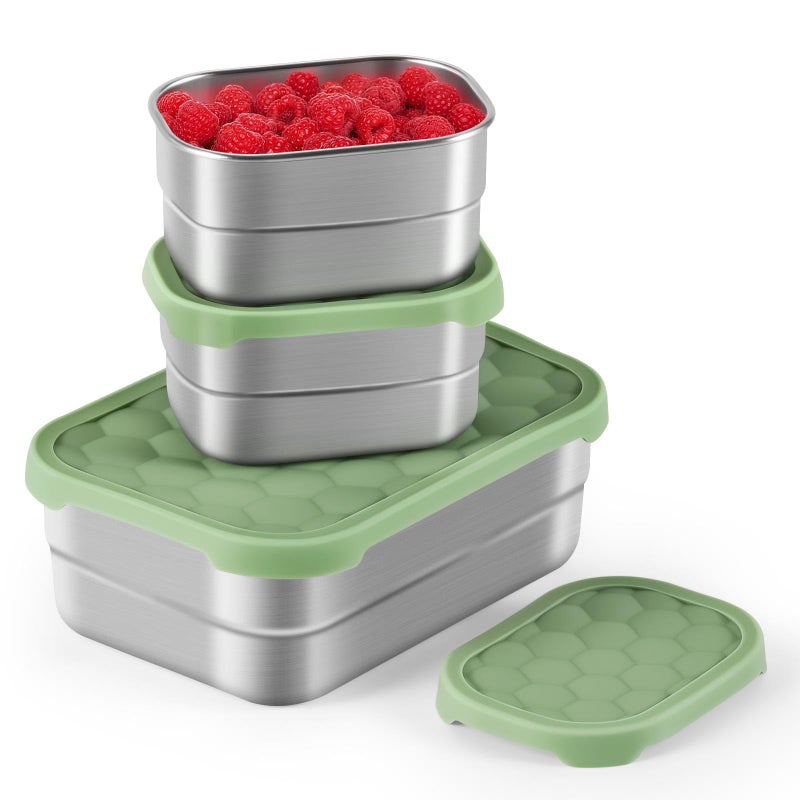 Tanjiae Stainless Steel Snack Containers for Kids  Easy Open Leak Proof Small Food Containers with Silicone Lids  Perfect Metal Toddler Lunch Box for Daycare and School 8oz