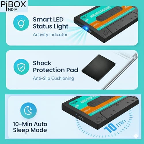 pibox India PiBOX 2.5 inch Hard Drive Enclosure Type c Retro Casette, PiBOX India 6Gbps USB 3.1 to SATA III Tool-Free External Hard Drive Enclosure for 7mm/9.5mm 2.5" SSD Laptop HDD with UASP - Image 3