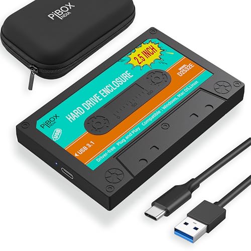 pibox India PiBOX 2.5 inch Hard Drive Enclosure Type c Retro Casette, PiBOX India 6Gbps USB 3.1 to SATA III Tool-Free External Hard Drive Enclosure for 7mm/9.5mm 2.5" SSD Laptop HDD with UASP - Image 1