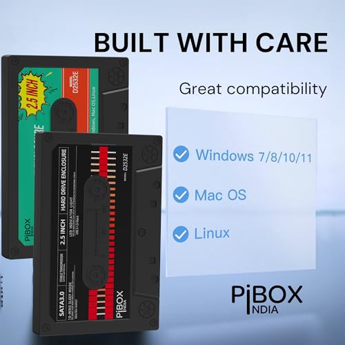 pibox India PiBOX 2.5 inch Hard Drive Enclosure Type c Retro Casette, PiBOX India 6Gbps USB 3.1 to SATA III Tool-Free External Hard Drive Enclosure for 7mm/9.5mm 2.5" SSD Laptop HDD with UASP - Image 5