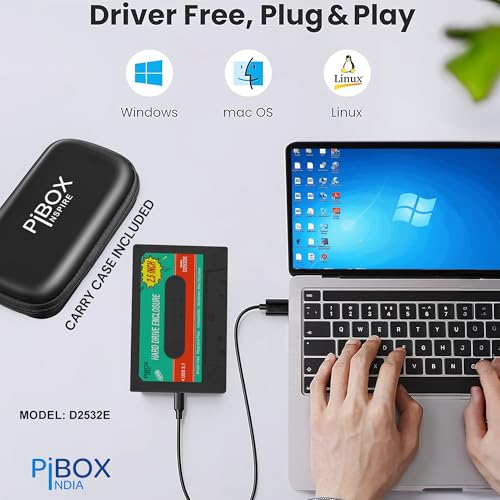 pibox India PiBOX 2.5 inch Hard Drive Enclosure Type c Retro Casette, PiBOX India 6Gbps USB 3.1 to SATA III Tool-Free External Hard Drive Enclosure for 7mm/9.5mm 2.5" SSD Laptop HDD with UASP - Image 2