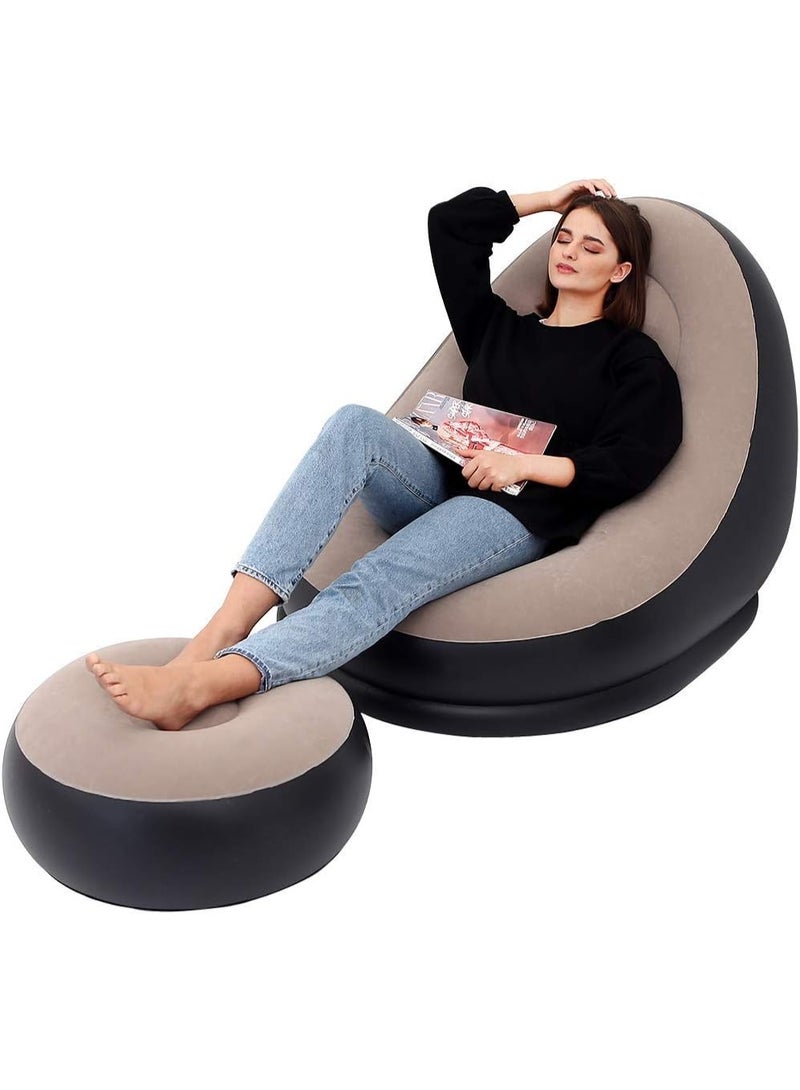 توبي كرسي أريكة قابل للنفخ مع مسند للقدمين - أريكة استرخاء خارجية قابلة للطي، أريكة مريحة مبطنة للاستخدام في المنزل والتخييم والاسترخاء في الحديقة - Image 1