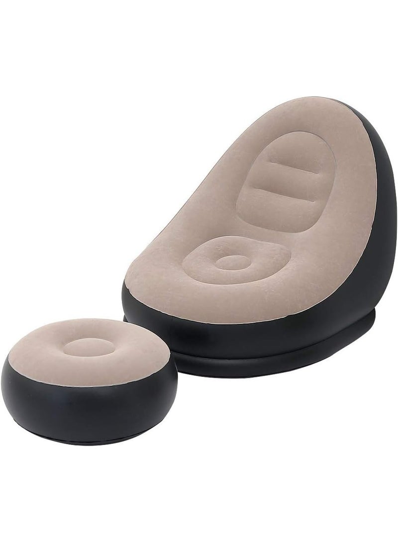 توبي كرسي أريكة قابل للنفخ مع مسند للقدمين - أريكة استرخاء خارجية قابلة للطي، أريكة مريحة مبطنة للاستخدام في المنزل والتخييم والاسترخاء في الحديقة - Image 4