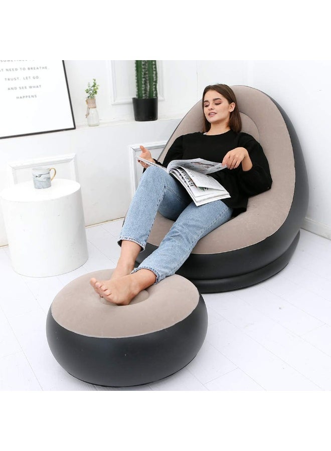 توبي كرسي أريكة قابل للنفخ مع مسند للقدمين - أريكة استرخاء خارجية قابلة للطي، أريكة مريحة مبطنة للاستخدام في المنزل والتخييم والاسترخاء في الحديقة - Image 2