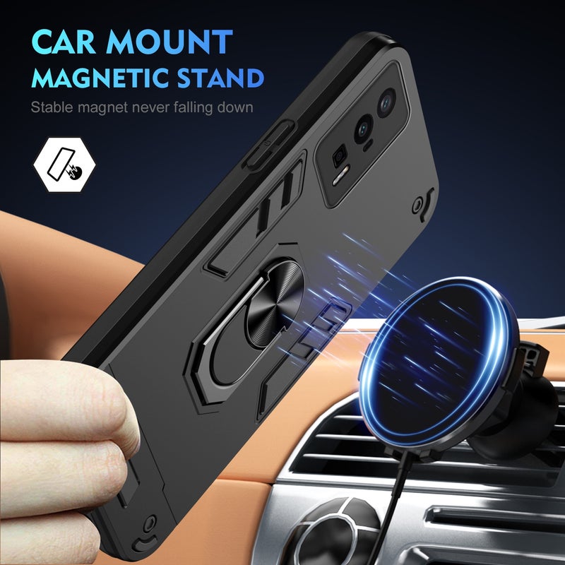 HuHa Protective Cover For Xiaomi Poco F5 Pro 5G Shockproof Metal Ring Holder Phone Case(Black) - Image 2