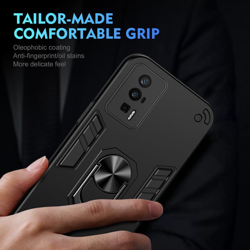HuHa Protective Cover For Xiaomi Poco F5 Pro 5G Shockproof Metal Ring Holder Phone Case(Black) - Image 5
