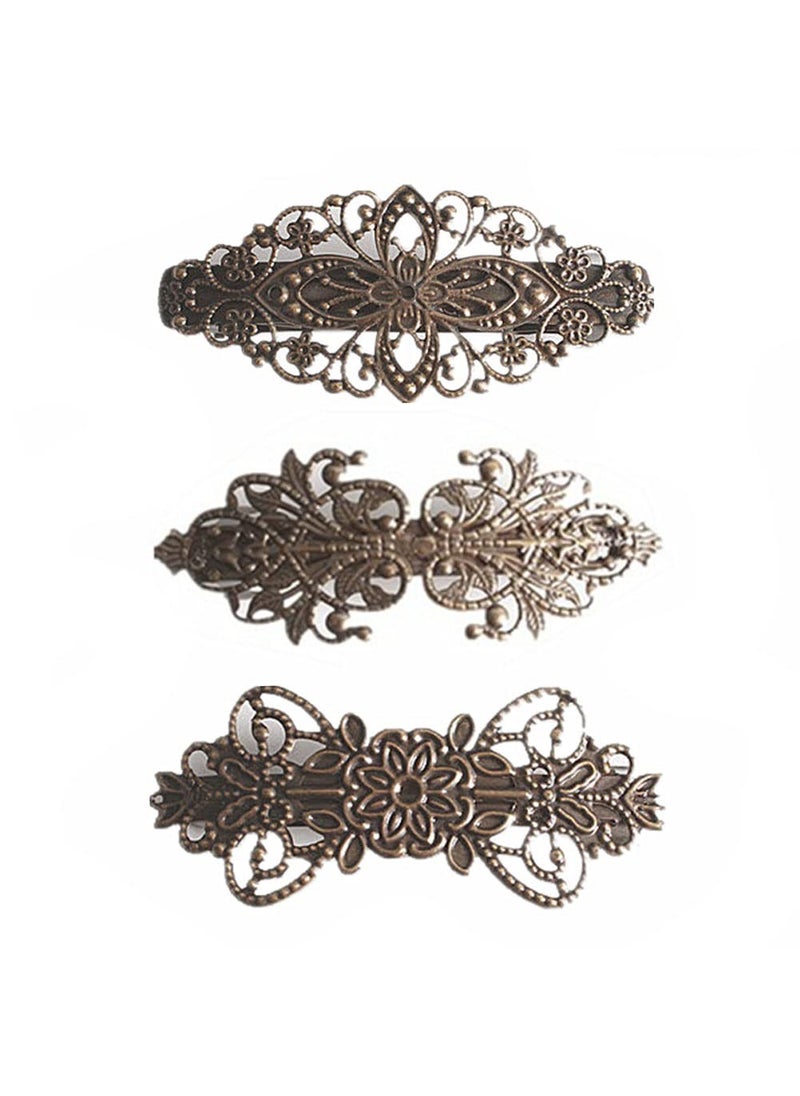esowemsn 3PCS Vintage Hair Barrettes Alloy Copper Hair Clips Retro French Flower Hair Pins Hair DIY Decoration Accessories for Girls Women 