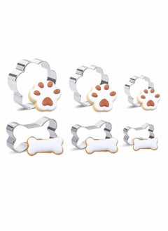 6 Piece Dog Cookie Cutter Set, Cartoon Dog Bone, Paw Print Animal Cookie Cutters Dog Shaped Mould for DIY Baking Biscuit Pastry Cutter