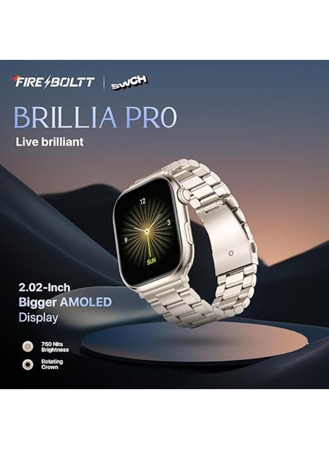 Fire-Boltt Brillia Smart Watch 2.02” Super AMOLED Display, Bluetooth Calling, SpO2, Heart Rate Monitor, 120+ Sports Modes, Fitness Tracker, Voice Assistant, Smart Watch for Man & Women - Image 2