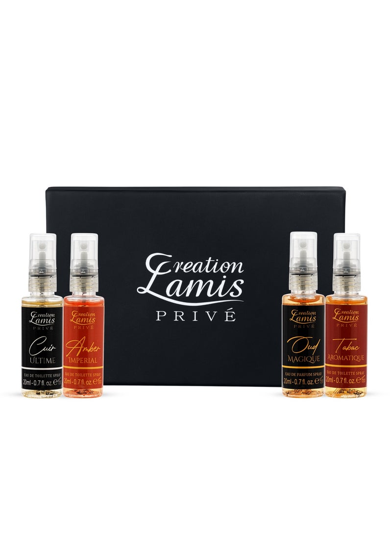 Creation Lamis Privé Men Eau De Parfum Gift Set 4x20ml - Cuir Ultime, Tabac Aromatique, Amber Imperial, Oud Magique | Long-Lasting Amber, Citrus, Woody, and Leather Notes  - Image 1