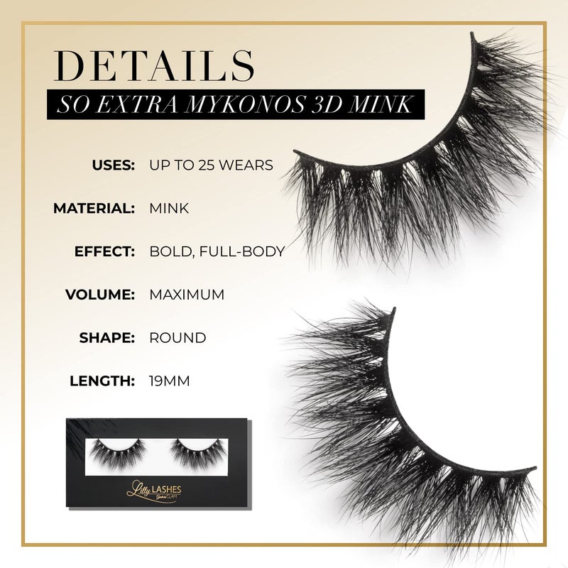Lilly Lashes So Extra Mykonos 3D Mink Lashes, Mink Eyelashes, The Original Lilly Lash For Wispy & Natural Look, Reusable Eyelashes up to 25x, Fluffy Lashes, Strip Lashes, Lash Glue not Included - Image 3