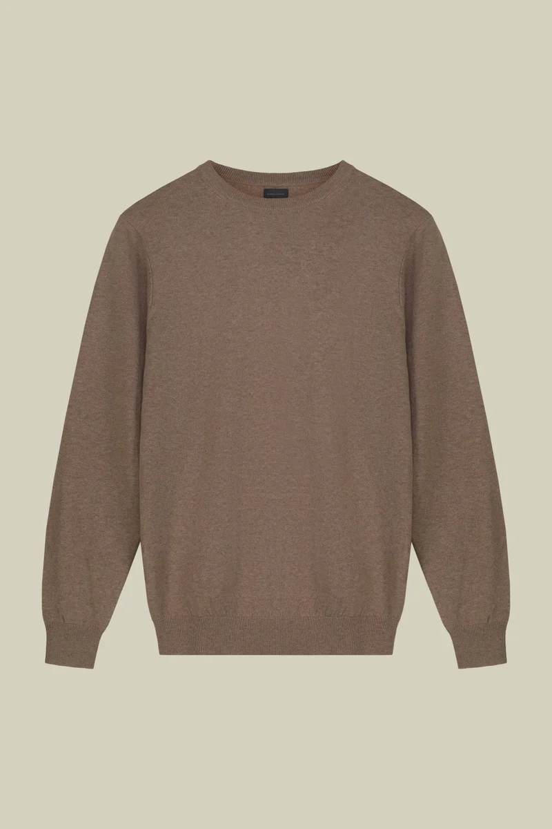 دوبل غانغر Men's regular fit crew neck jumper in wool and cotton - Beige