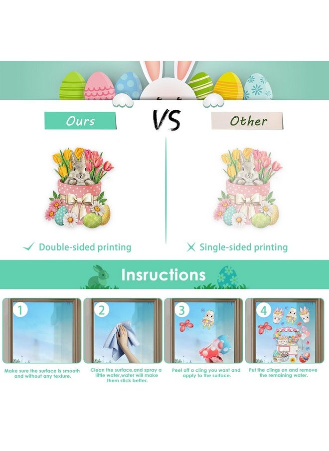 AhfuLife AhfuLife Easter Window Cling 67 Pcs, 9 Sheets Larger Easter Bunny Window Stickers, Happy Easter Sign Easter Eggs Spring Window Cling for Home, Office, School Party Decoration Supplies  - Image 4