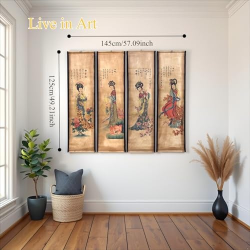 CIFIBIFUN 4Pack Wall Scroll Hanging Painting for Room Decor, Ancient Chinese Painting Reproduction Large Beauty - Image 2