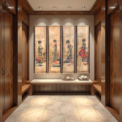 CIFIBIFUN 4Pack Wall Scroll Hanging Painting for Room Decor, Ancient Chinese Painting Reproduction Large Beauty - Image 4