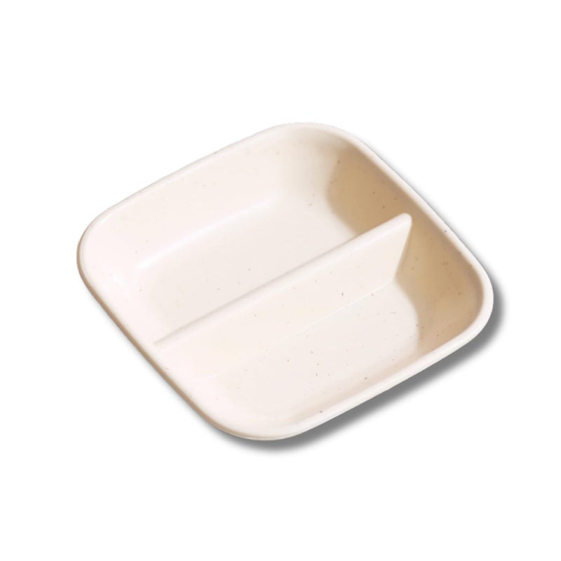 RoarCraft 6 Pcs Dual Dipping Sauce Bowls Melamine Soy Sauce Dish Two Compartments Party Trays Divided Fondue Plate Appetizer Plates for Restaurant Kitchen Sushi Soy Sauce (Set of 6, Beige) - Image 1