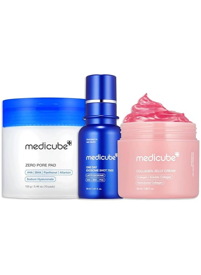 medicube Affordable Trio for Pore & Texture Care: Zero Pore Pads 2.0 and Zero Exosome Shot 7,500 PPM Spicule Facial Serum and Collagen Jelly Cream-50ml