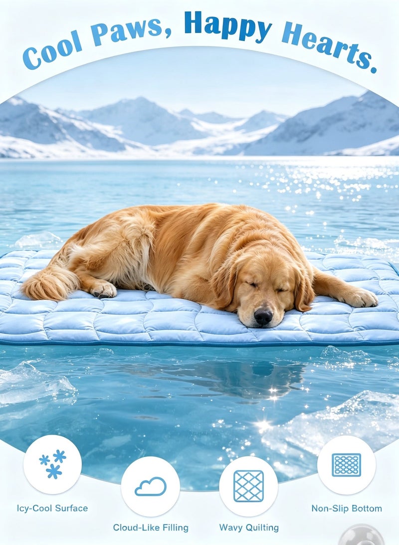 BESTPEAK Dog cooling pad 70 * 55cm washable ice silk self cooling pad, suitable for small and medium-sized large and large dogs and cats, suitable for portable anti slip pet beds in summer or hot weather, pure light blue - Image 3