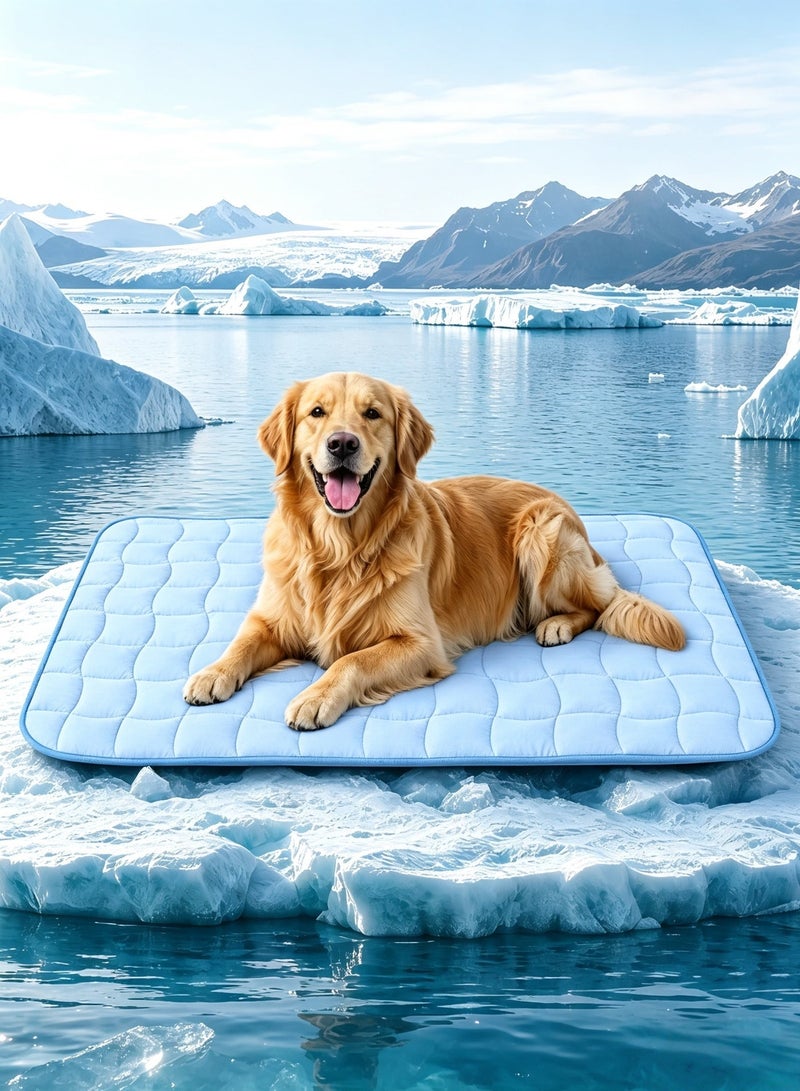 BESTPEAK Dog cooling pad 70 * 55cm washable ice silk self cooling pad, suitable for small and medium-sized large and large dogs and cats, suitable for portable anti slip pet beds in summer or hot weather, pure light blue - Image 1