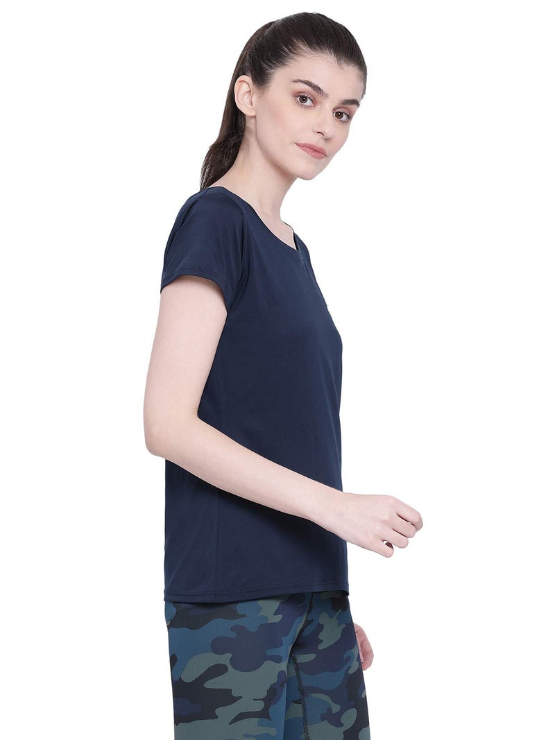 Clovia Women's Activewear Short Sleeve Sports T-Shirt (AT0112P08_Blue_S) - Image 3