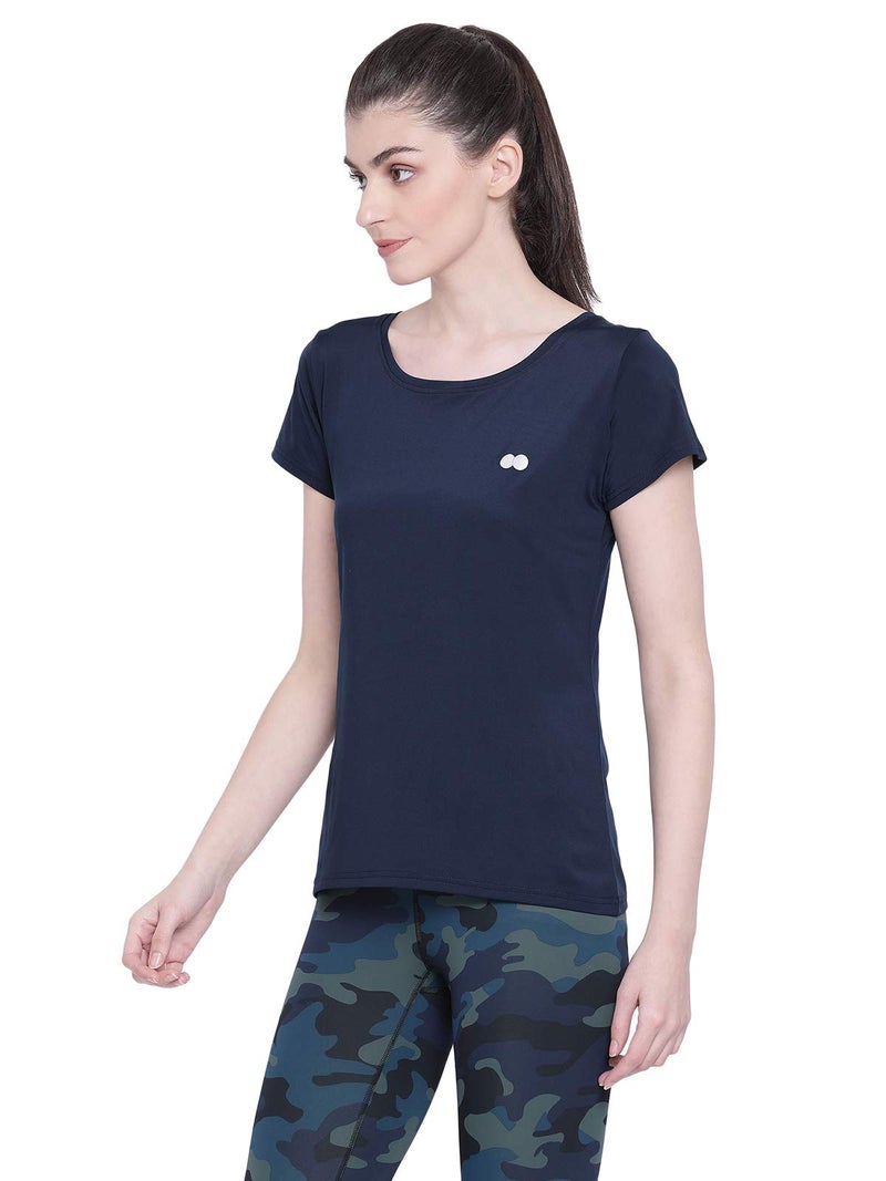 Clovia Women's Activewear Short Sleeve Sports T-Shirt (AT0112P08_Blue_S) - Image 2