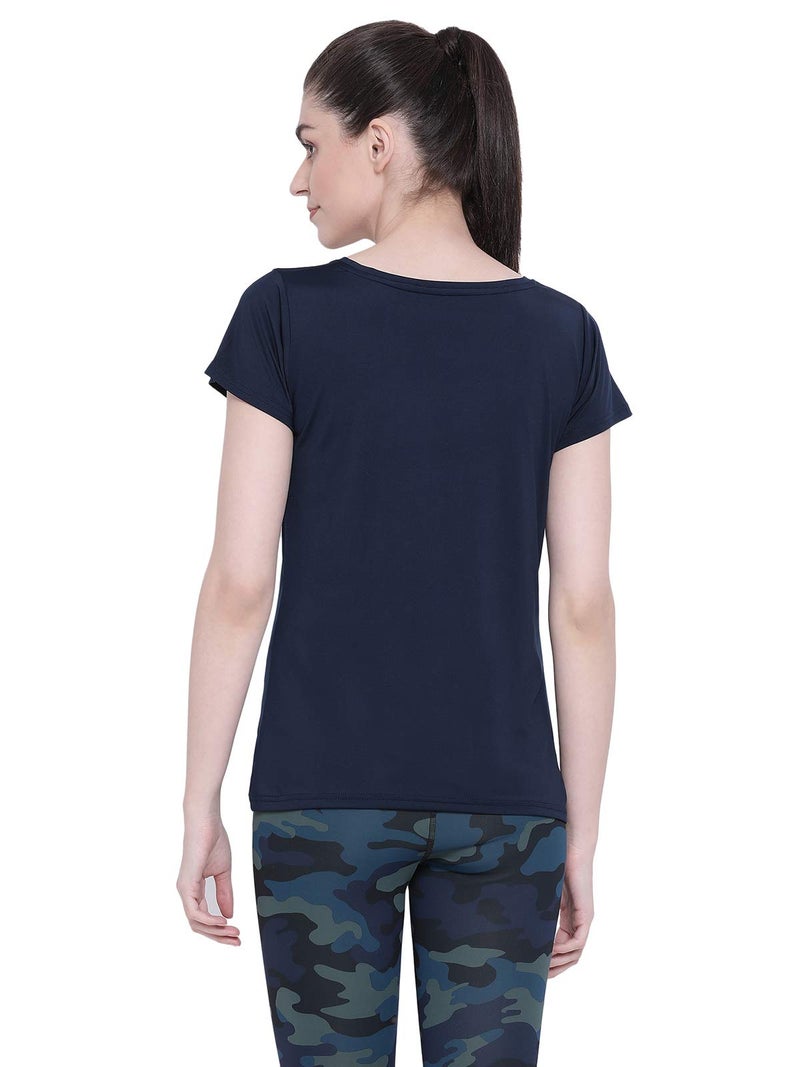 Clovia Women's Activewear Short Sleeve Sports T-Shirt (AT0112P08_Blue_S) - Image 4