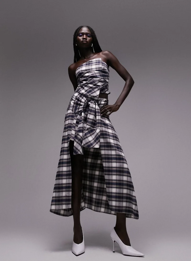 TOPSHOP Checked Knot Detail Maxi Skirt