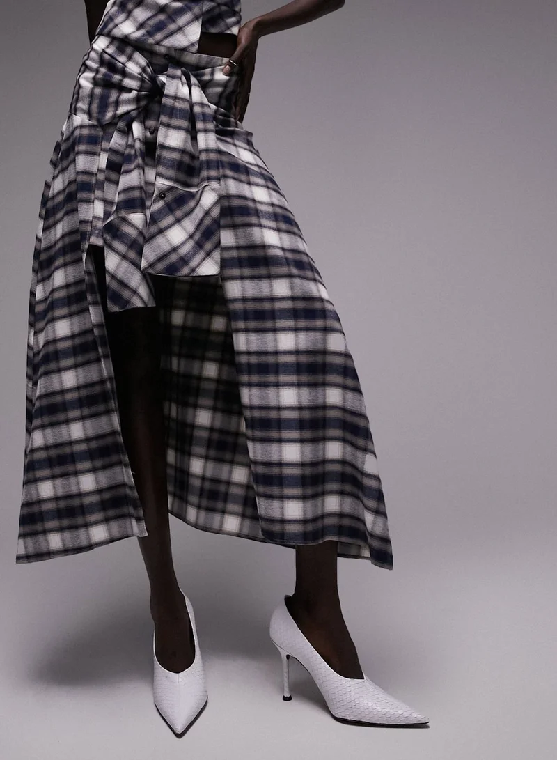 TOPSHOP Checked Knot Detail Maxi Skirt
