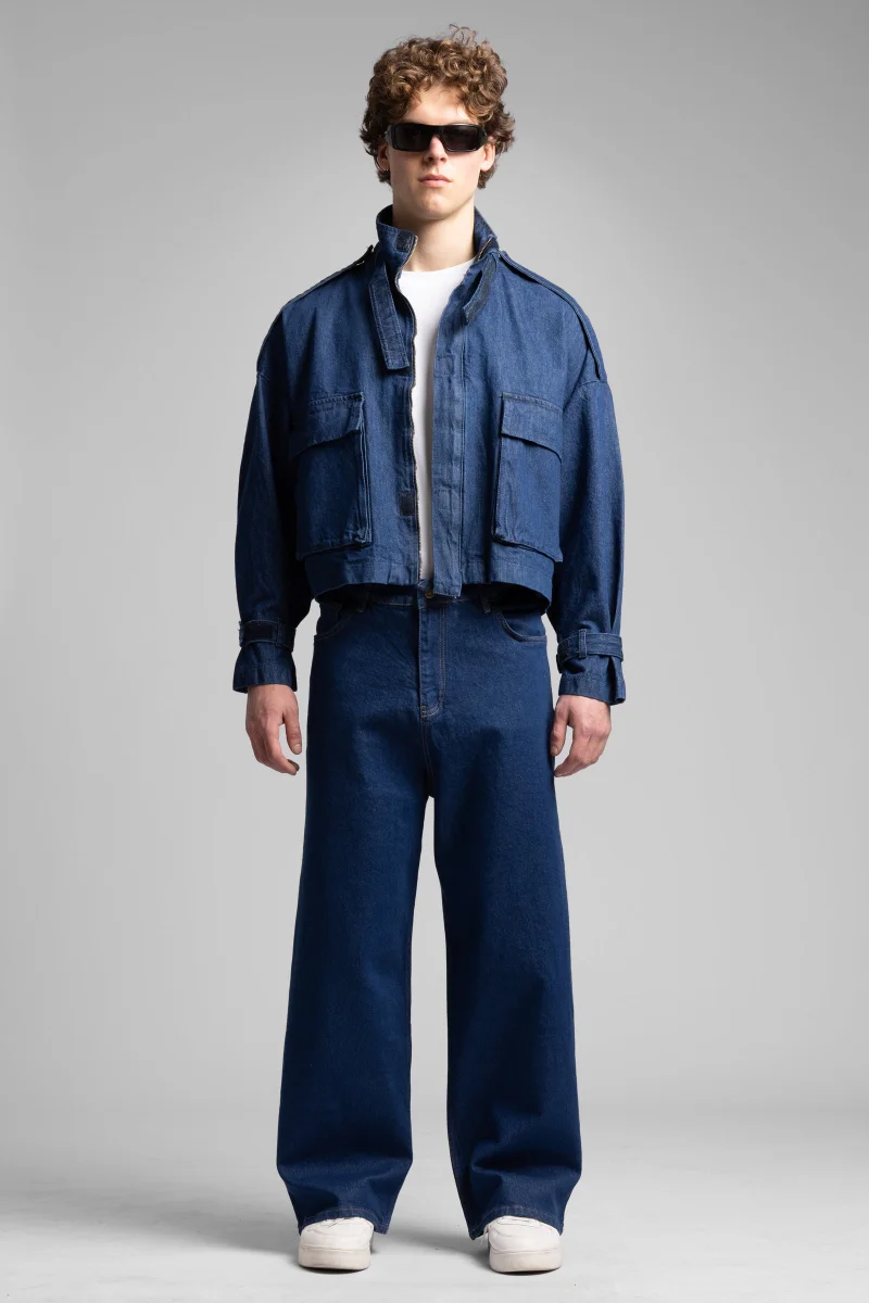 كاتش بنطلون جينز فضفاض بخياطة متباينة