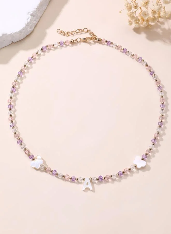 Take Two Girls Multi-Color Beaded Necklace with Butterfly Charm