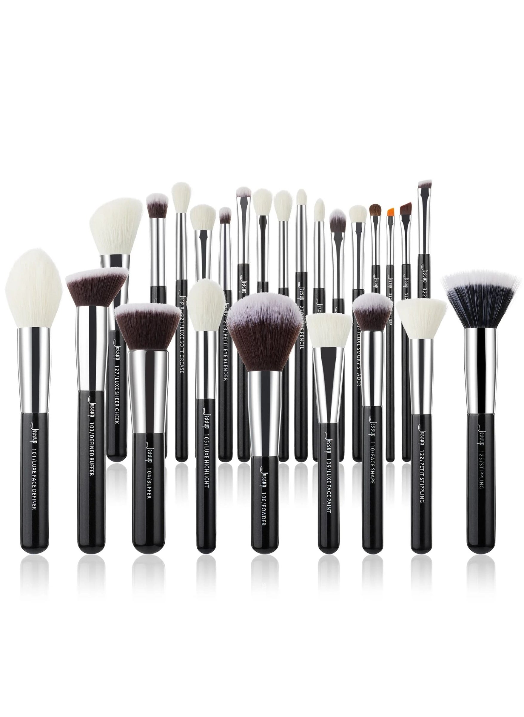 Jessup Jessup 25Pcs Professional Makeup Brush Set Foundation Powder Concealer Eyeshadow Blending Blush Highlighter Natural-Synthetic Hair Brushes (Black/Silver) T175 