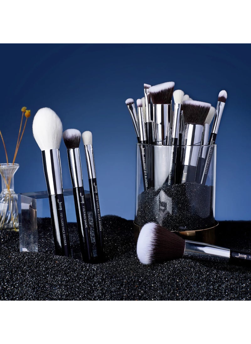 Jessup Jessup 25Pcs Professional Makeup Brush Set Foundation Powder Concealer Eyeshadow Blending Blush Highlighter Natural-Synthetic Hair Brushes (Black/Silver) T175  - Image 2