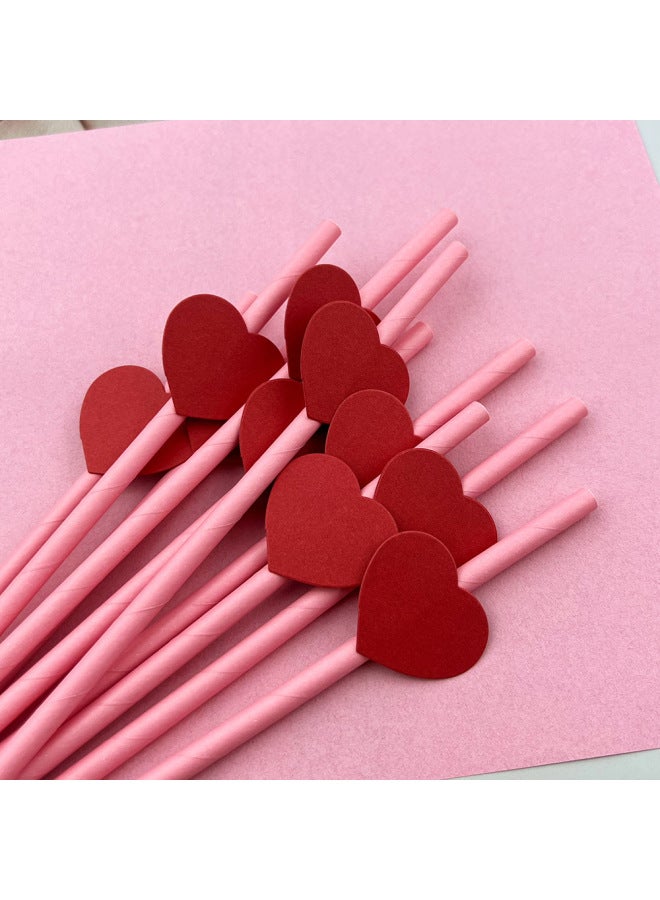 Internet Celebrity Straw Valentine's Day Love Card Disposable Degradable Paper Dessert Milk Tea Party Decorative Straw-Color:Love Card Pure Powder Paper Straw  - Image 2