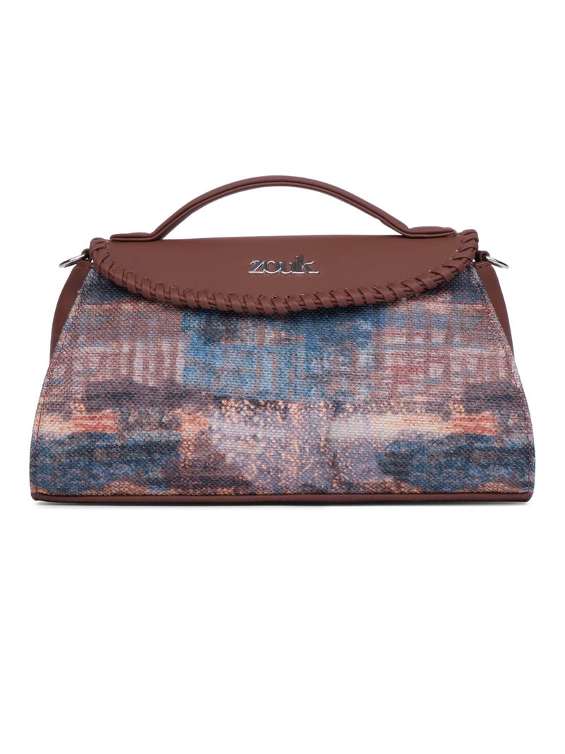 ZOUK Saisha Sling Bag for Women – Vegan Leather with Whip-Stitch Detailing & Detachable Silver | Water-Resistant Stylish Purse | Triund Baroque - Image 1