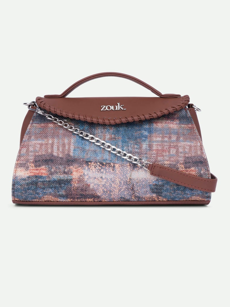 ZOUK Saisha Sling Bag for Women – Vegan Leather with Whip-Stitch Detailing & Detachable Silver | Water-Resistant Stylish Purse | Triund Baroque - Image 3