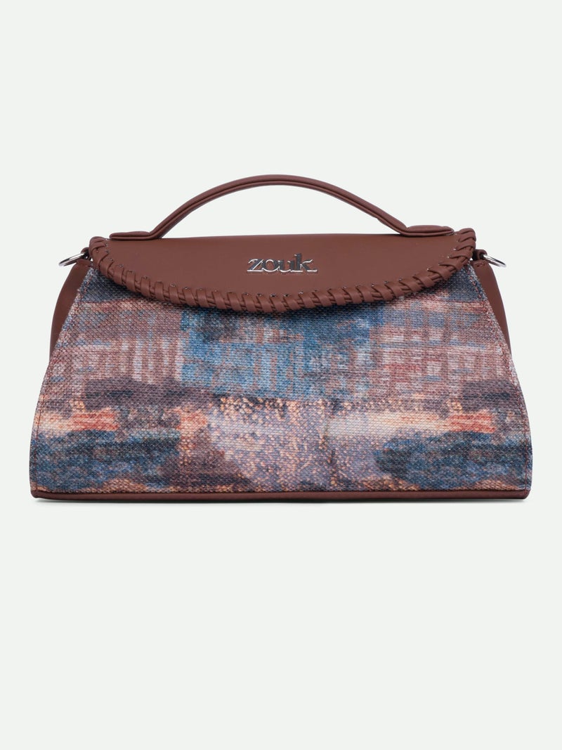 ZOUK Saisha Sling Bag for Women – Vegan Leather with Whip-Stitch Detailing & Detachable Silver | Water-Resistant Stylish Purse | Triund Baroque - Image 4