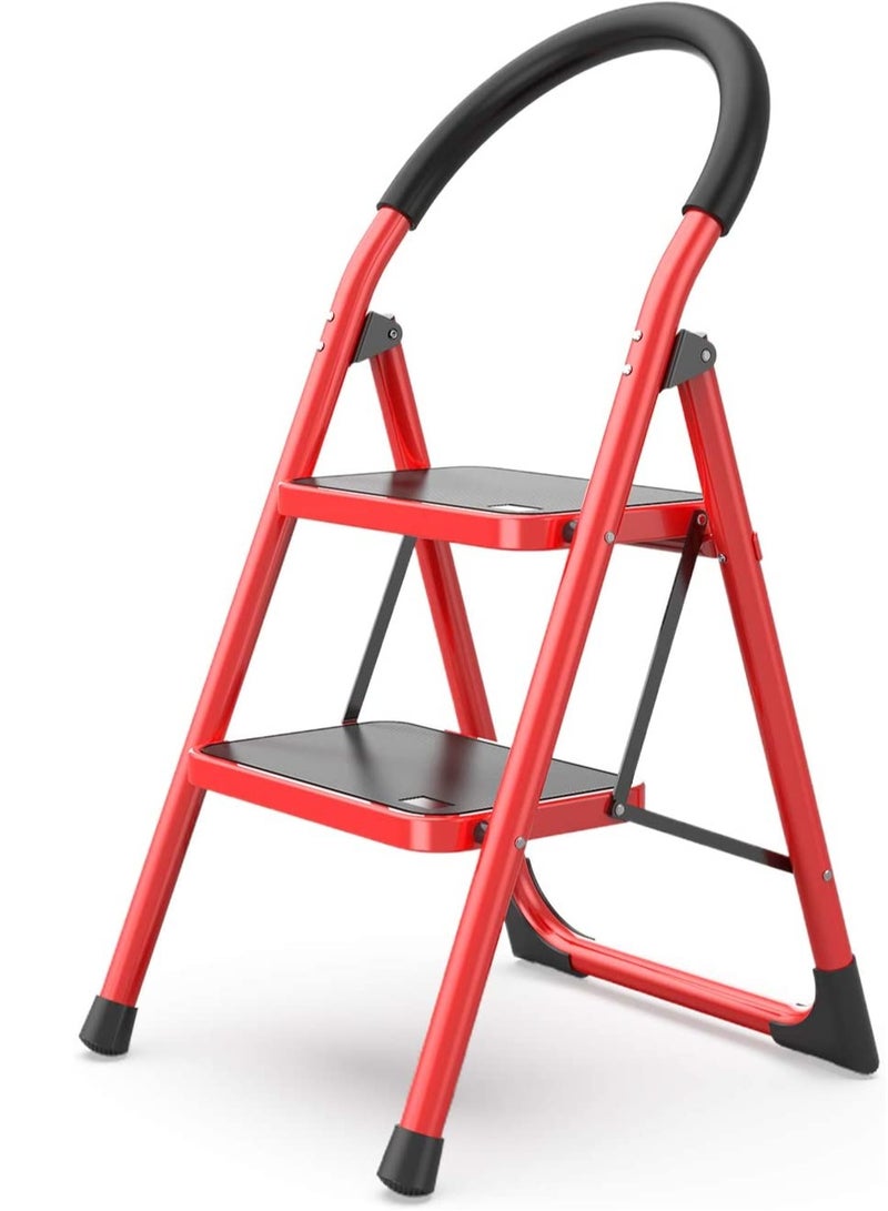 ROBUSTLINE Robustline Home Purpose Ladder - 2 Steps Foldable Step Ladder with Rubber Handgrip and Non-Slip Treads, 150 kgs Weight Capacity- Red 