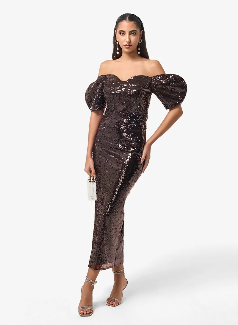 ثريدز باي اجوني فستان ميدي بياقة قلب وأكمام منفوشة