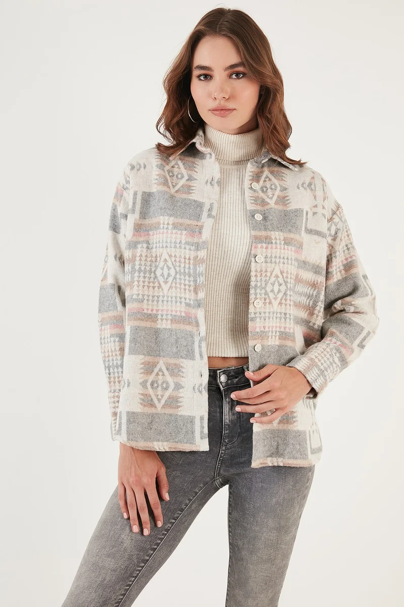 Lela Patterned Cotton Regular Fit Lumberjack Shirt Women's Shirt CF24W167000