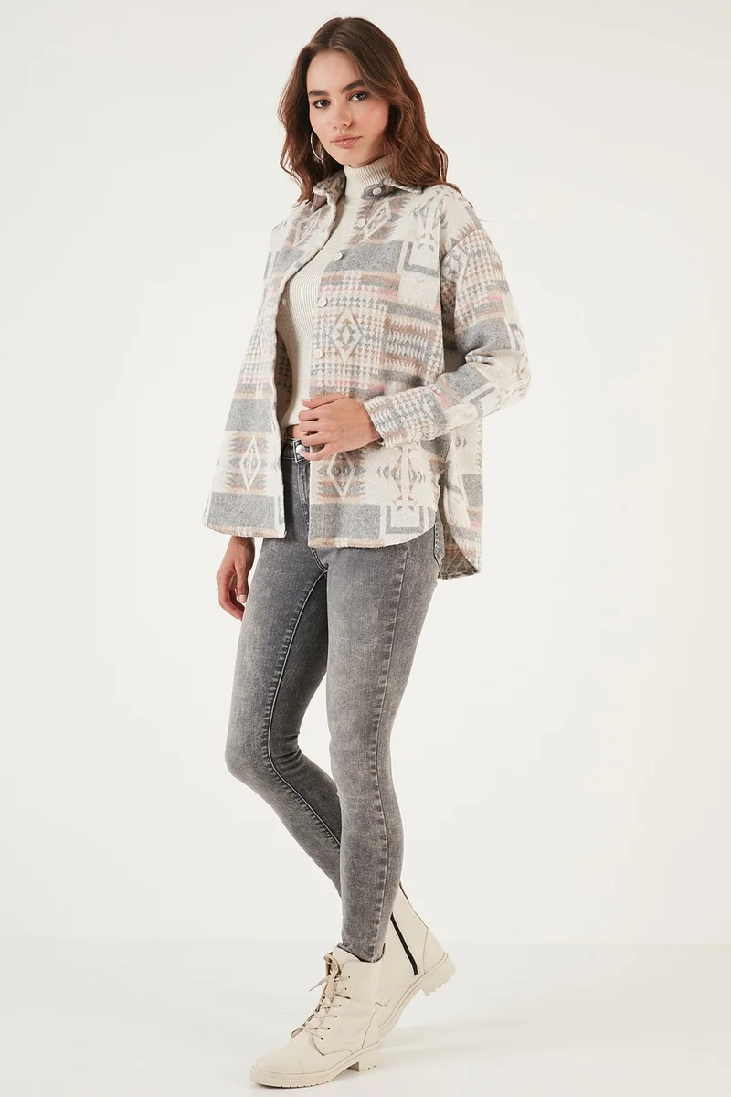 Lela Patterned Cotton Regular Fit Lumberjack Shirt Women's Shirt CF24W167000