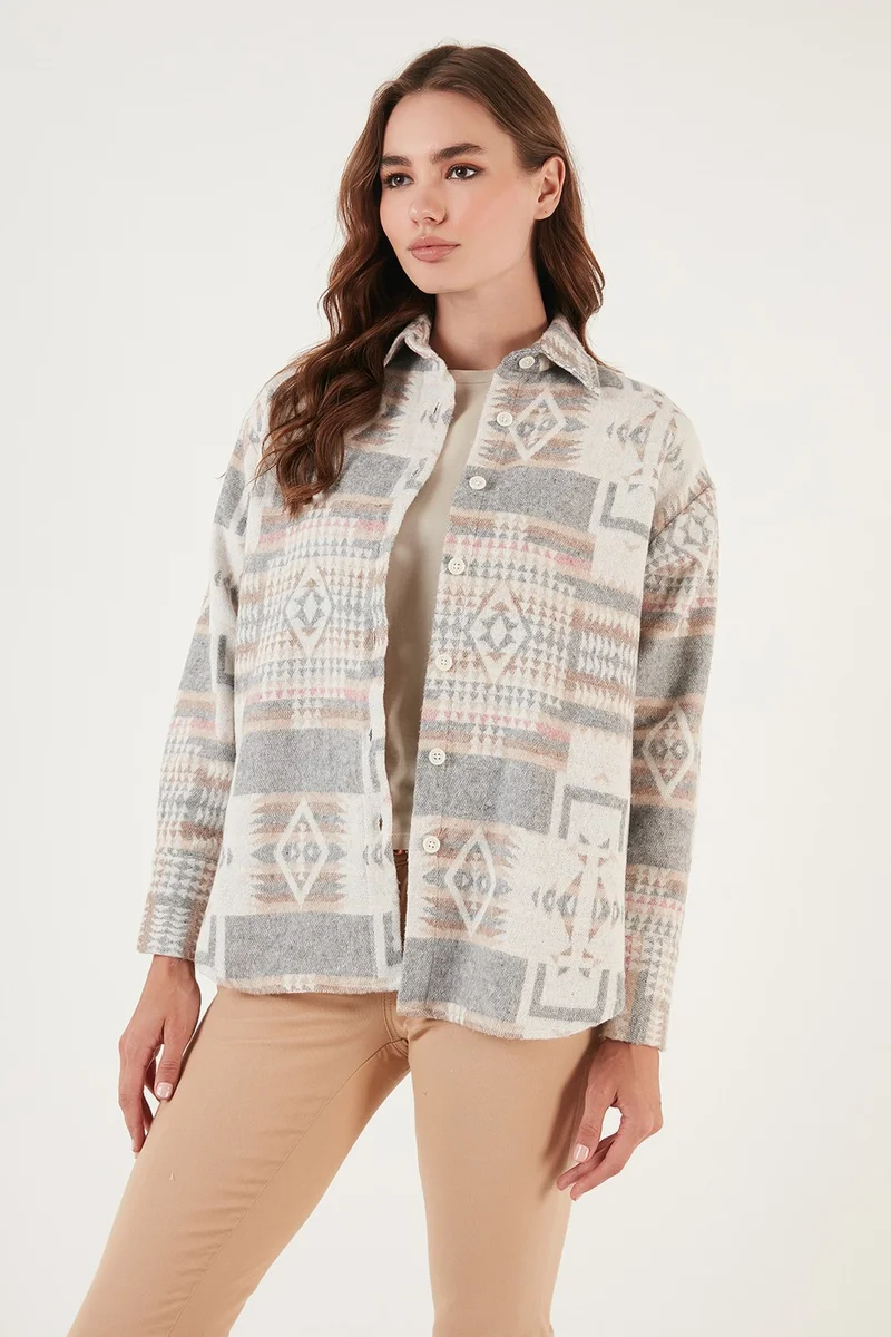 Lela Patterned Cotton Regular Fit Lumberjack Shirt Women's Shirt CF24W167000
