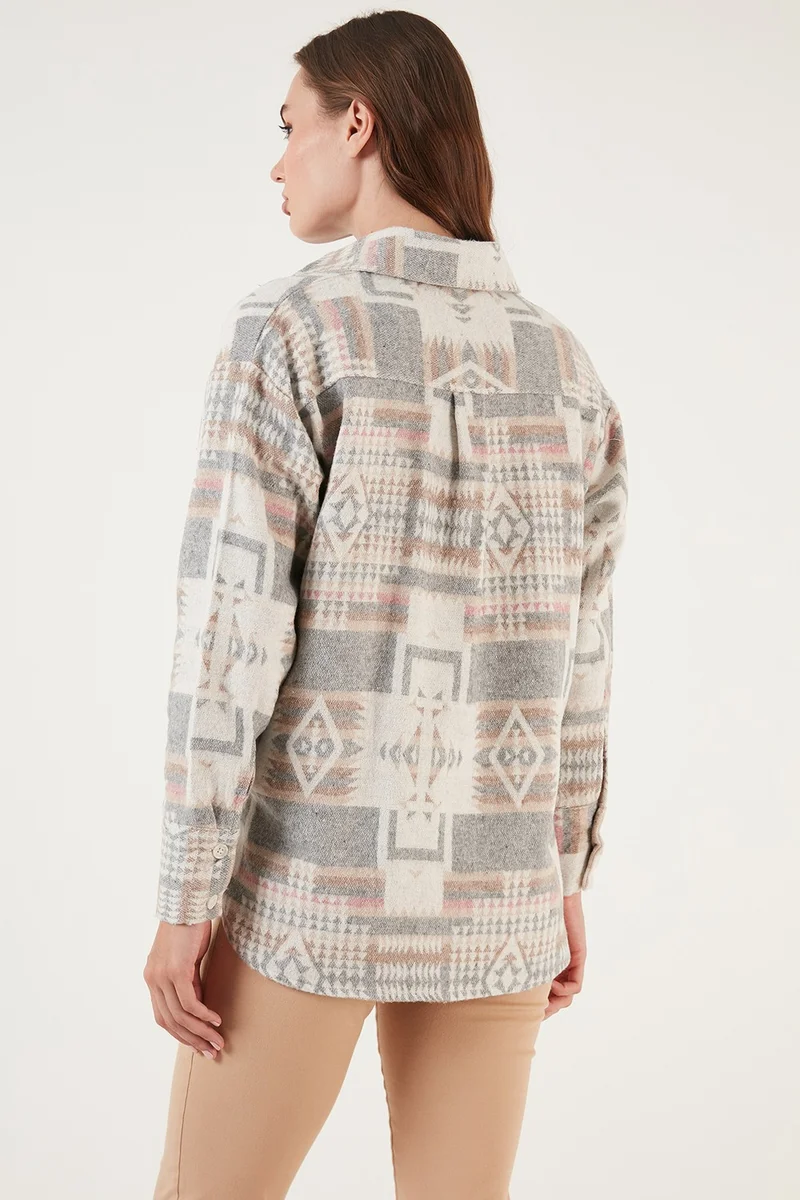 Lela Patterned Cotton Regular Fit Lumberjack Shirt Women's Shirt CF24W167000