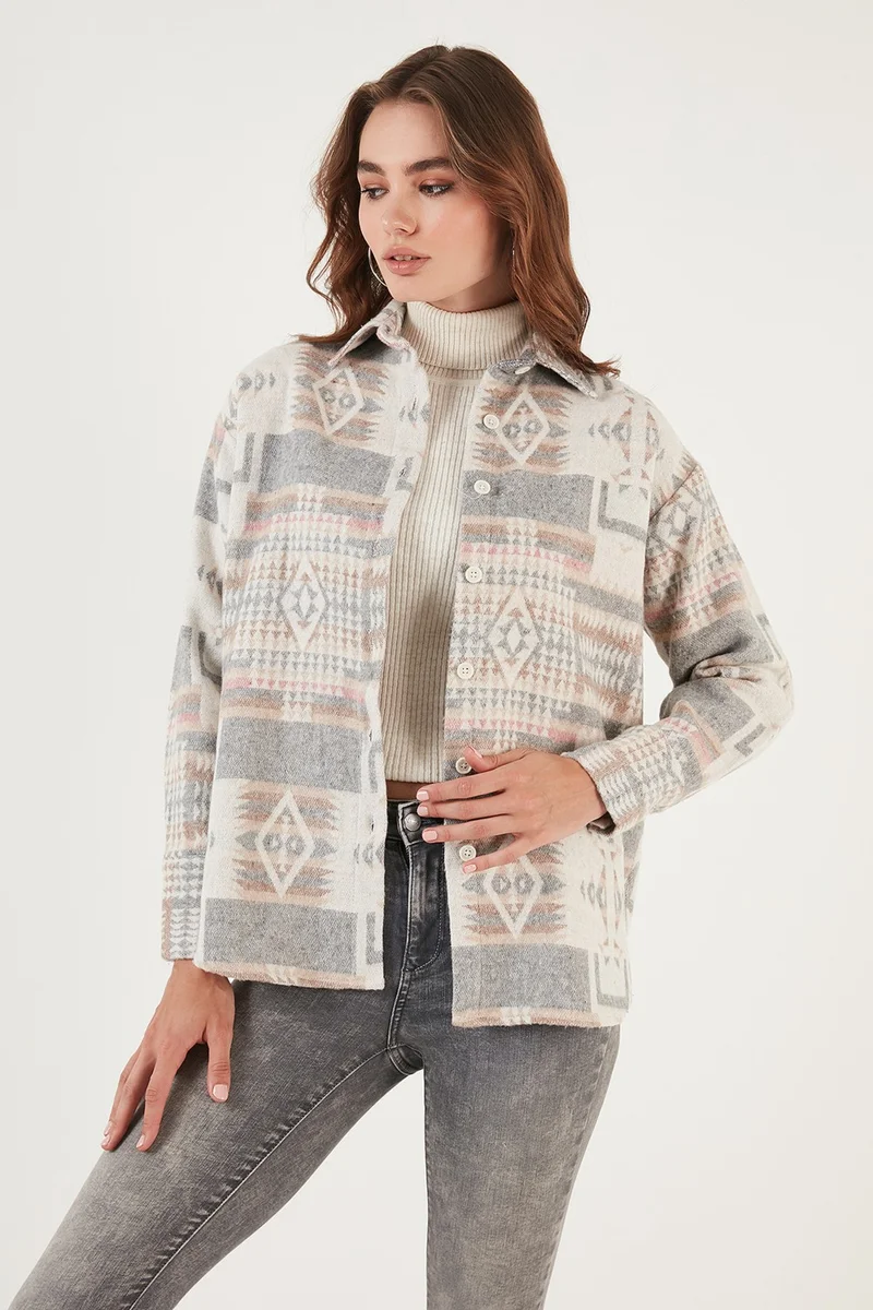 Lela Patterned Cotton Regular Fit Lumberjack Shirt Women's Shirt CF24W167000
